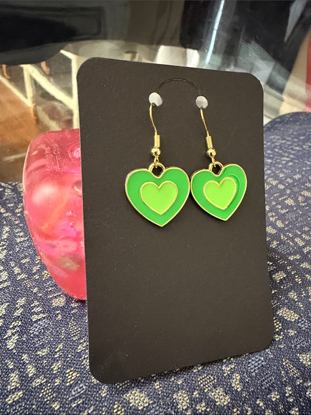 Green Heart Drop Earrings - Unbranded